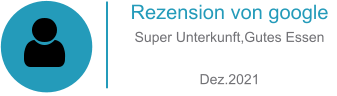 Rezension von google Super Unterkunft,Gutes Essen  Dez.2021